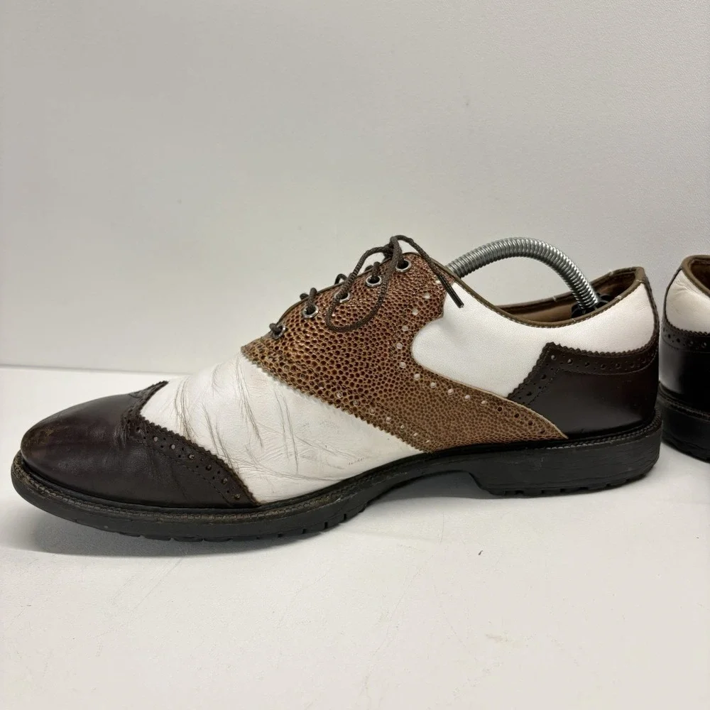 Footjoy Icon FJ Mens White Brown Black Lizard Print Golf Shoes Size 10.5